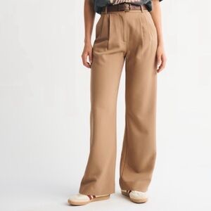 Abercrombie Sloane Tan Khaki Tailored Wide Leg Trouser Pants 2 26 Office Work
